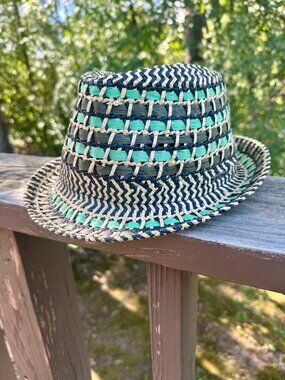 Prana Straw Fedora Hat - Teal and Black